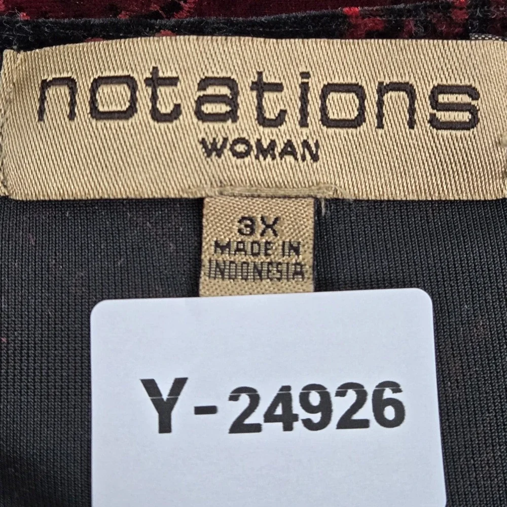 Notations‎ Women Blouse 3X Red Paisley Velvet Square Neck Pullover